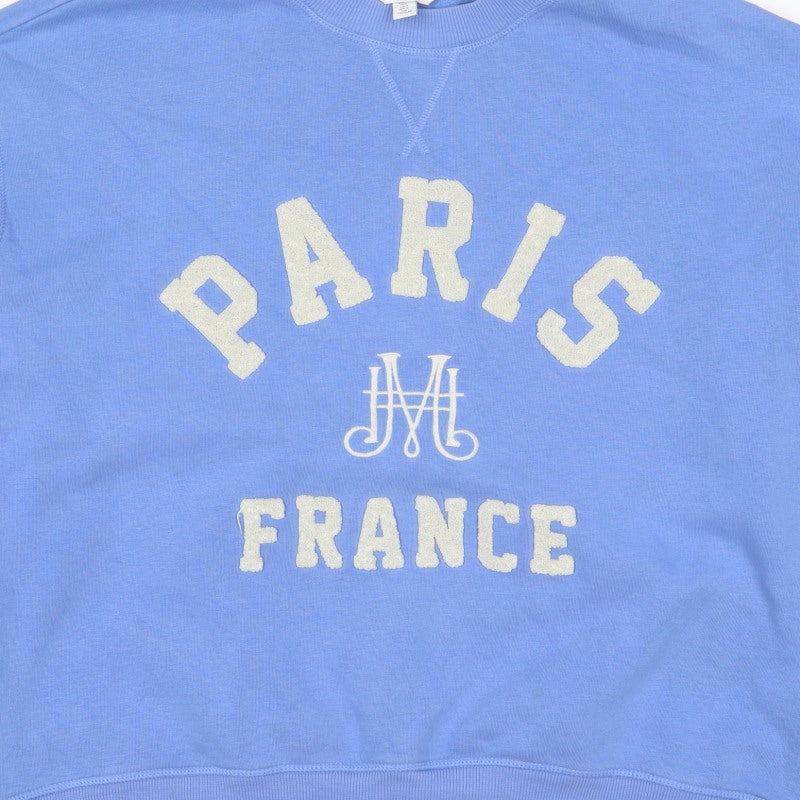 H&M Women's Blue L Paris France Logo Pullover Sweatshirt Long Sleeve