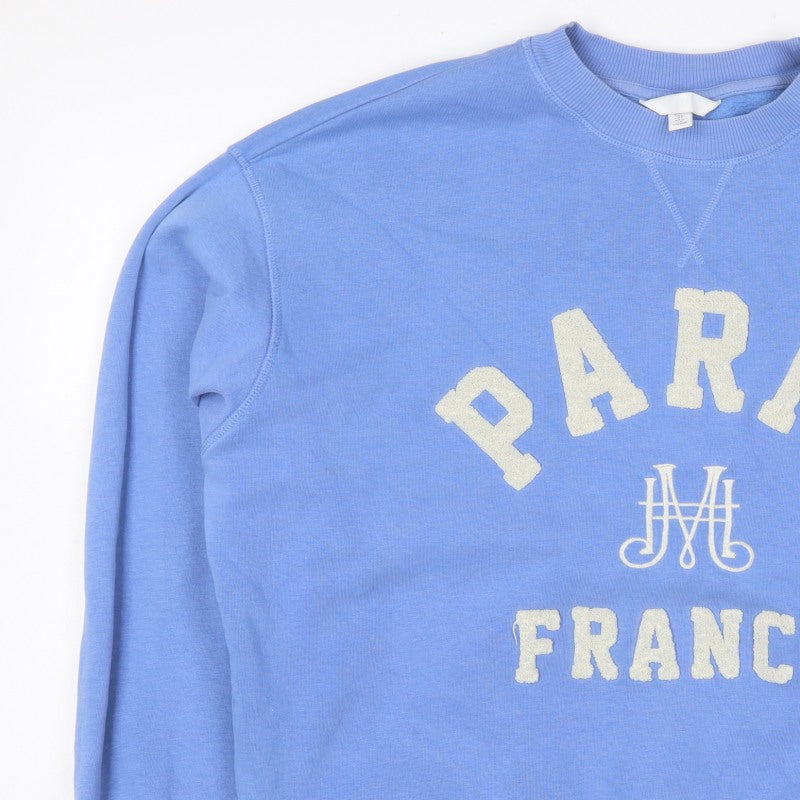 H&M Women's Blue L Paris France Logo Pullover Sweatshirt Long Sleeve