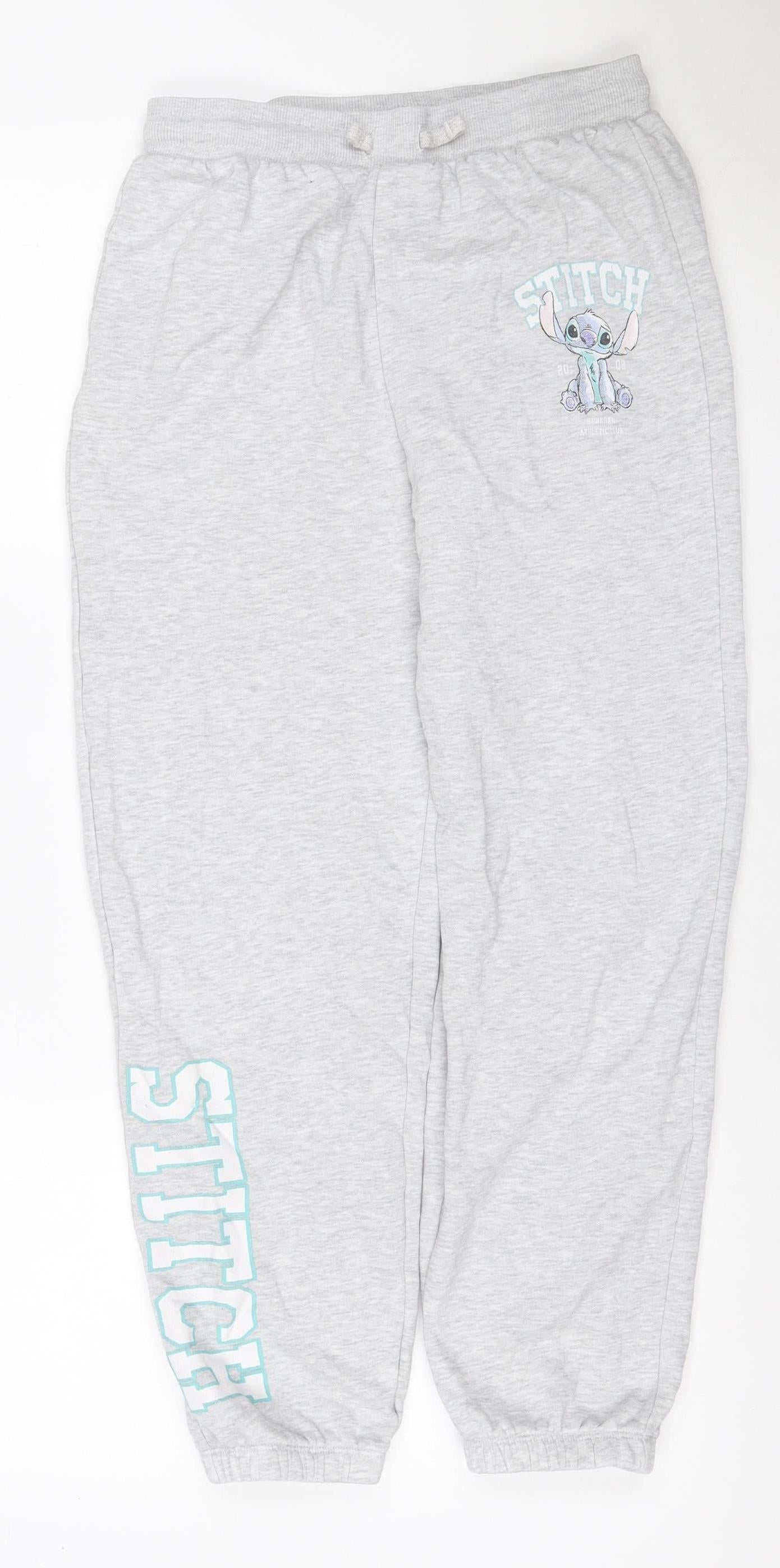 Disney Girls Grey 12 Years Stitch Sweatpants Joggers Cotton Blend