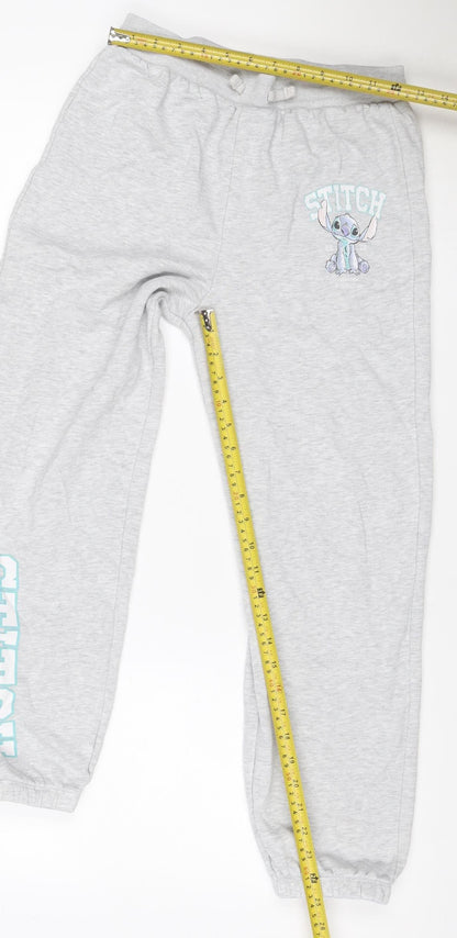 Disney Girls Grey 12 Years Stitch Sweatpants Joggers Cotton Blend