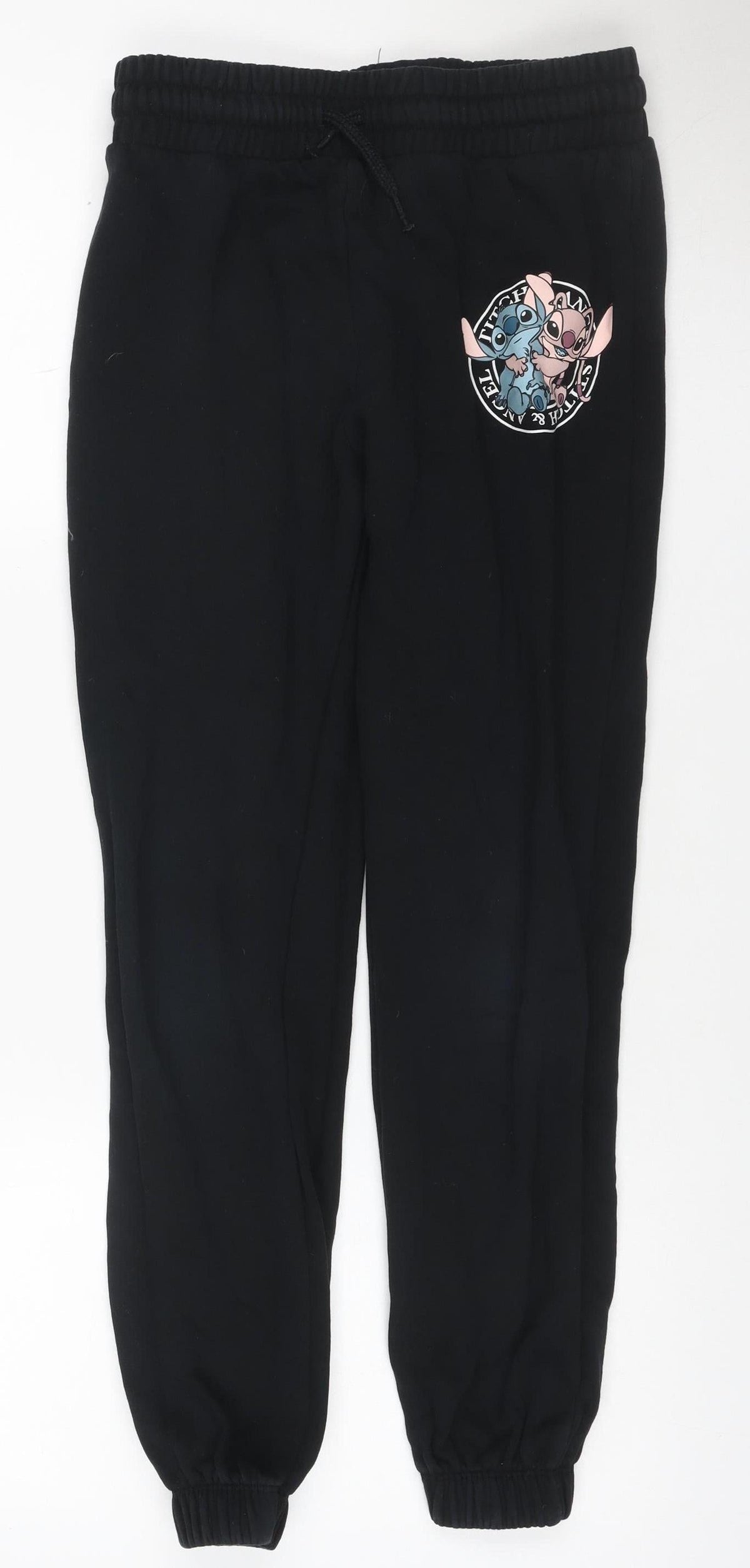 Front view of Disney girls’ black 9-10 years stitch & angel jogger sweatpants