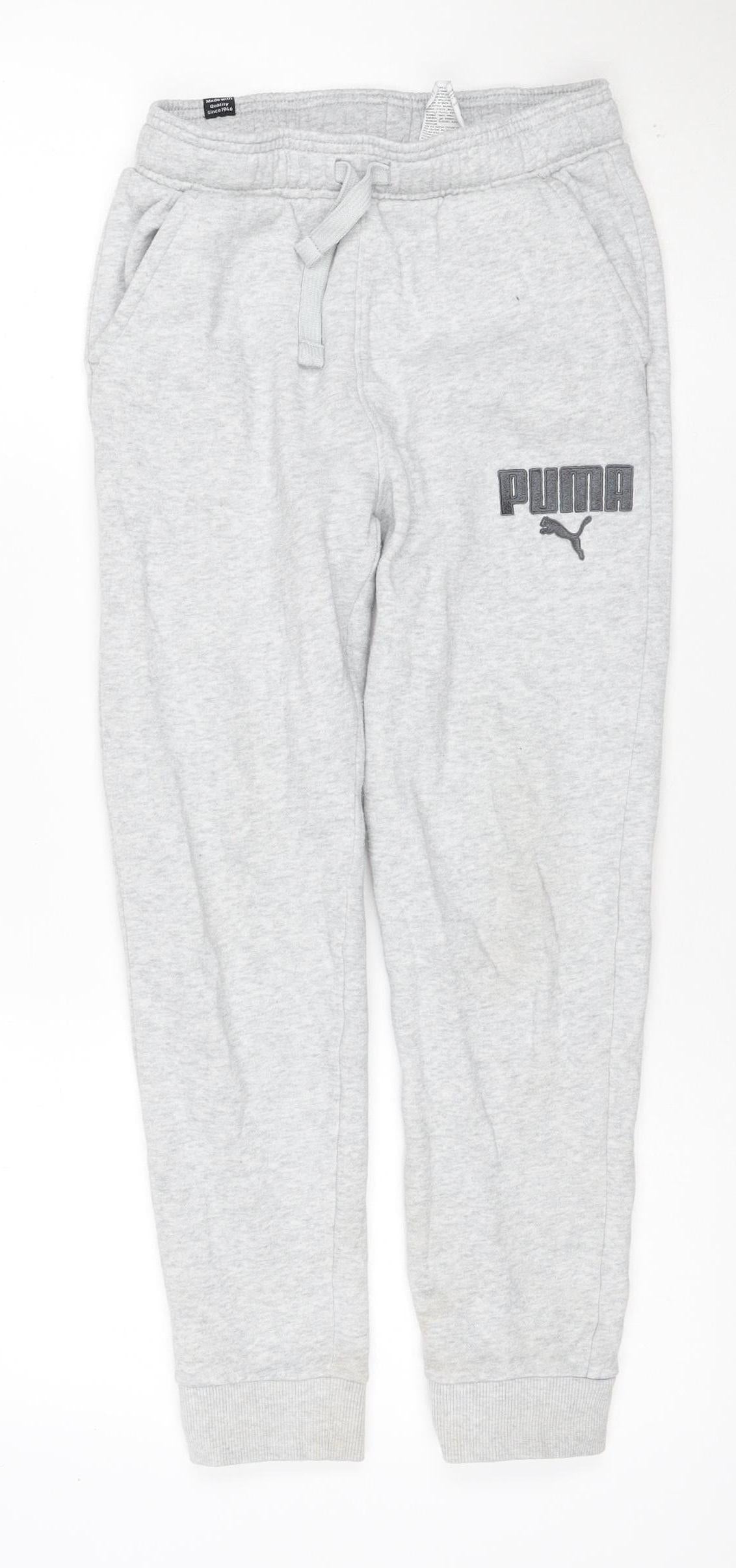 Puma Boys Grey 14 Years Jogger Sweatpants Drawstring Logo Pockets