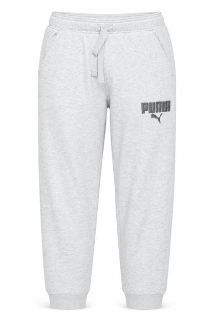 Front view of Puma boys’ grey 14 years jogger sweatpants drawstring logo pockets