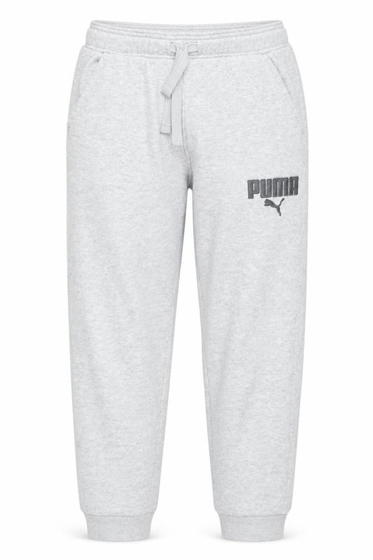 Front view of Puma boys’ grey 14 years jogger sweatpants drawstring logo pockets