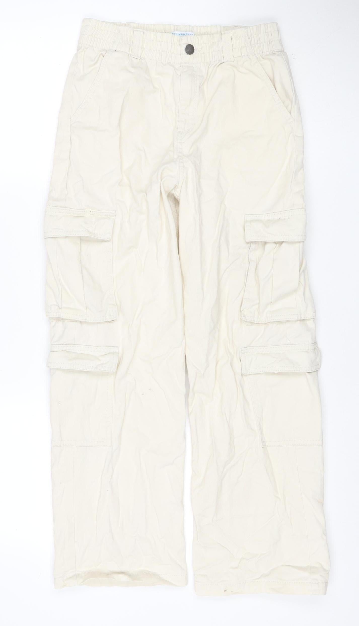Primark Girls Ivory Cargo Straight Jeans 12-13 Years Adjustable Waist