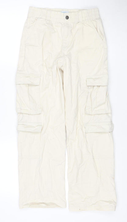 Primark Girls Ivory Cargo Straight Jeans 12-13 Years Adjustable Waist