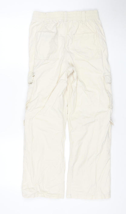 Primark Girls Ivory Cargo Straight Jeans 12-13 Years Adjustable Waist