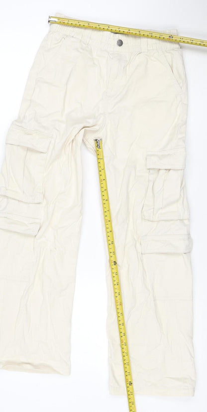 Primark Girls Ivory Cargo Straight Jeans 12-13 Years Adjustable Waist