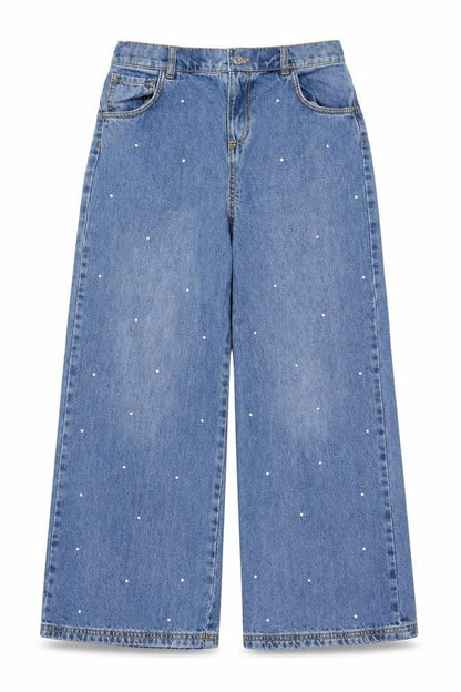 F&F Girls Blue Pearl Stud Wide-Leg Jeans Age 11-12 Years