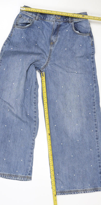 F&F Girls Blue Pearl Stud Wide-Leg Jeans Age 11-12 Years