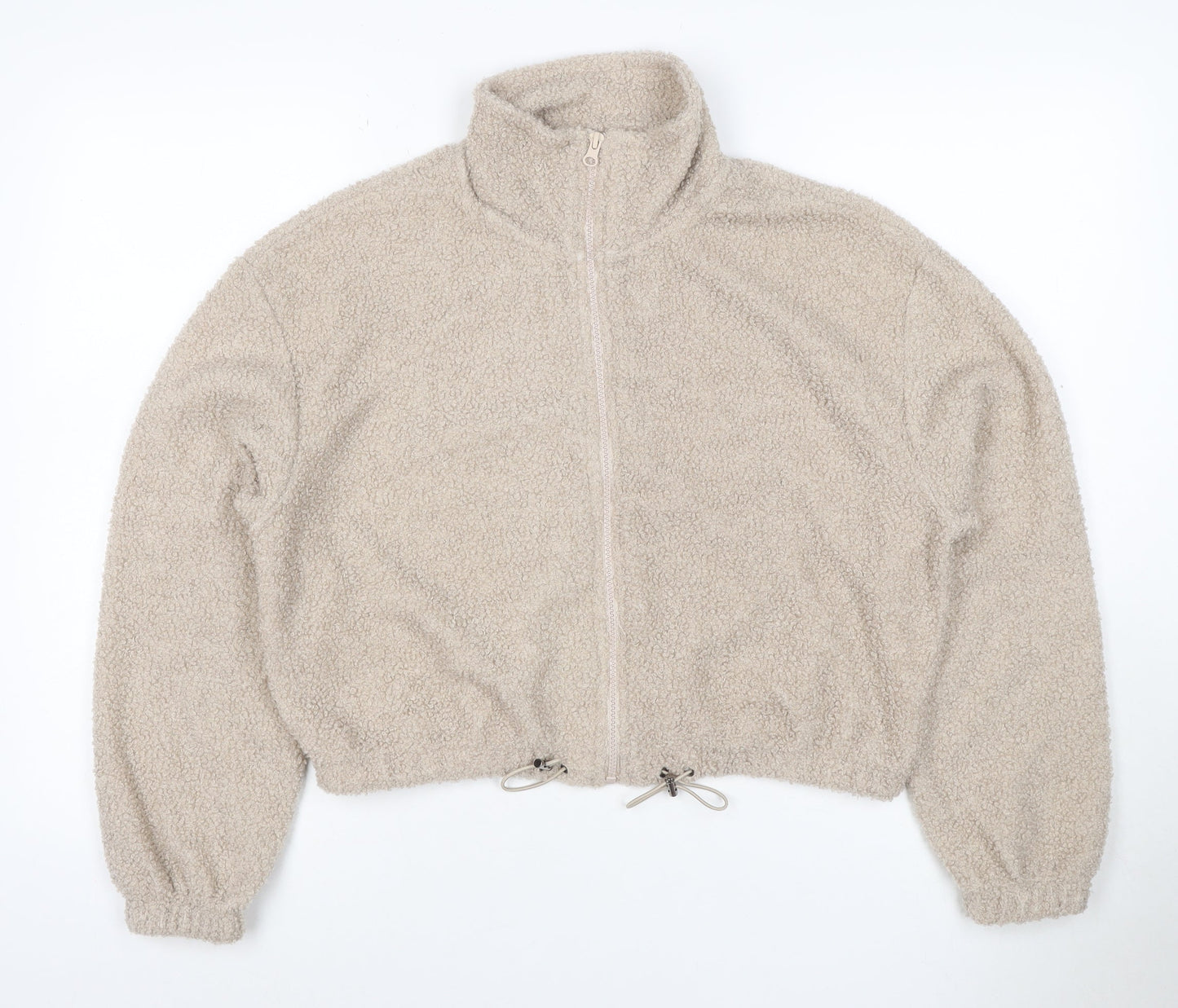 Brave Soul Women’s Beige XS Teddy Fleece Full Zip Cropped Jacket