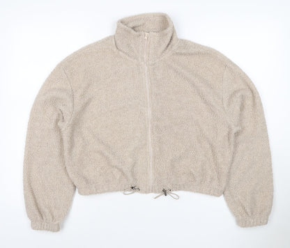 Brave Soul Women’s Beige XS Teddy Fleece Full Zip Cropped Jacket