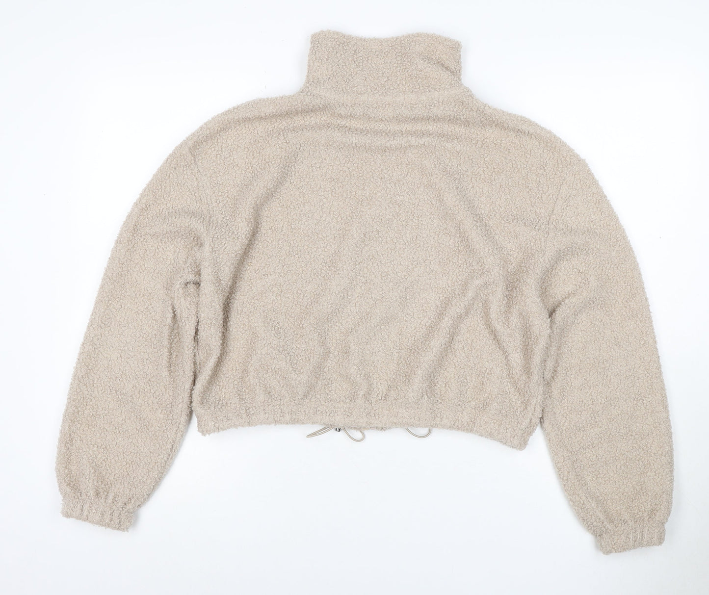 Brave Soul Women’s Beige XS Teddy Fleece Full Zip Cropped Jacket