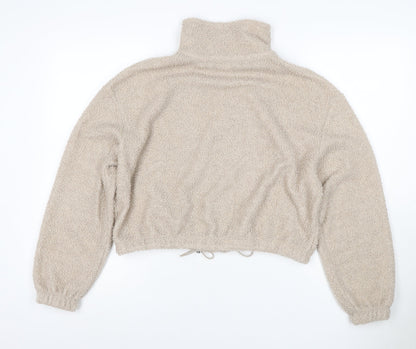 Brave Soul Women’s Beige XS Teddy Fleece Full Zip Cropped Jacket