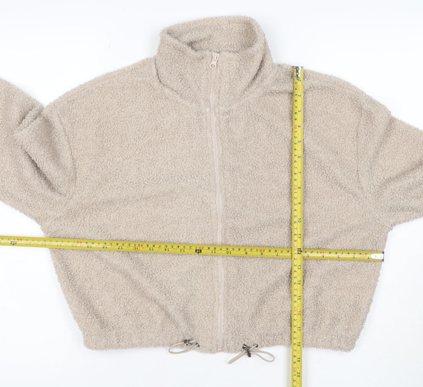 Brave Soul Women’s Beige XS Teddy Fleece Full Zip Cropped Jacket