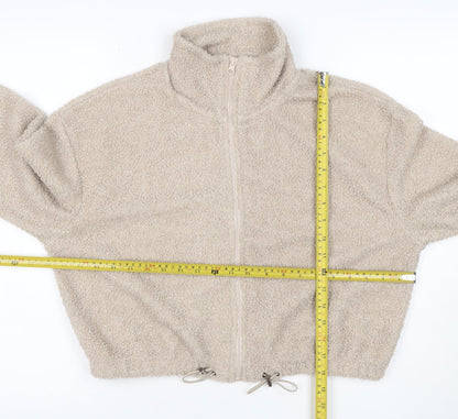 Brave Soul Women’s Beige XS Teddy Fleece Full Zip Cropped Jacket