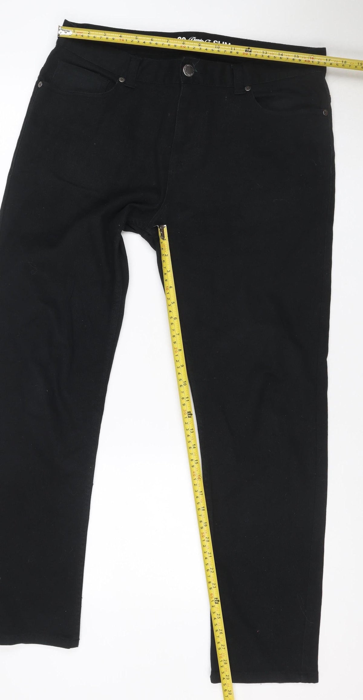 Close-up detail of Denim Co. Men’s Black W34 L30 Slim Stretch Skinny Jeans