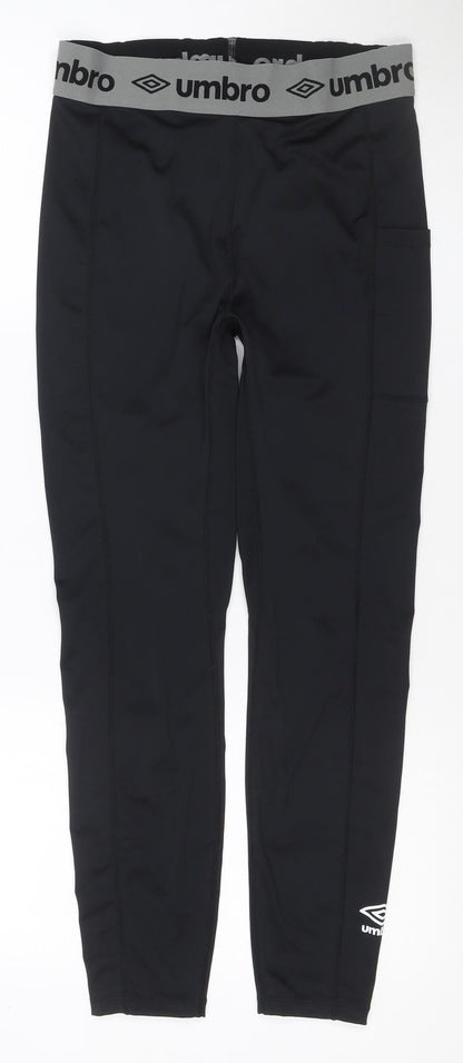 Umbro Women's Black Grey Logo Leggings Size M Gym Training Stretch