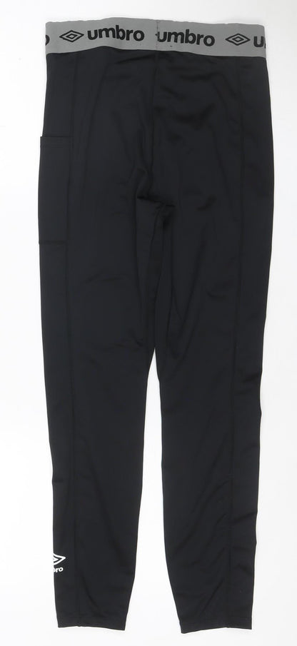 Umbro Women's Black Grey Logo Leggings Size M Gym Training Stretch