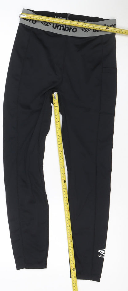 Umbro Women's Black Grey Logo Leggings Size M Gym Training Stretch