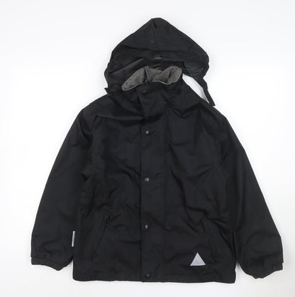 Additional front view of Result boys’ black hooded jacket 9-10 years lined reflective zip
