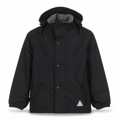 Front view of Result boys’ black hooded jacket 9-10 years lined reflective zip