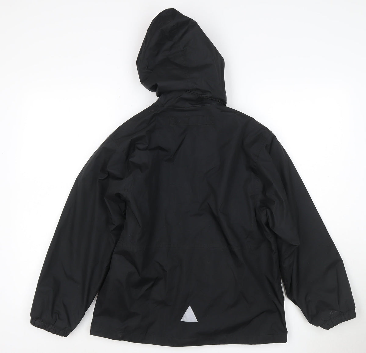Back view of Result boys’ black hooded jacket 9-10 years lined reflective zip