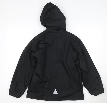 Back view of Result boys’ black hooded jacket 9-10 years lined reflective zip