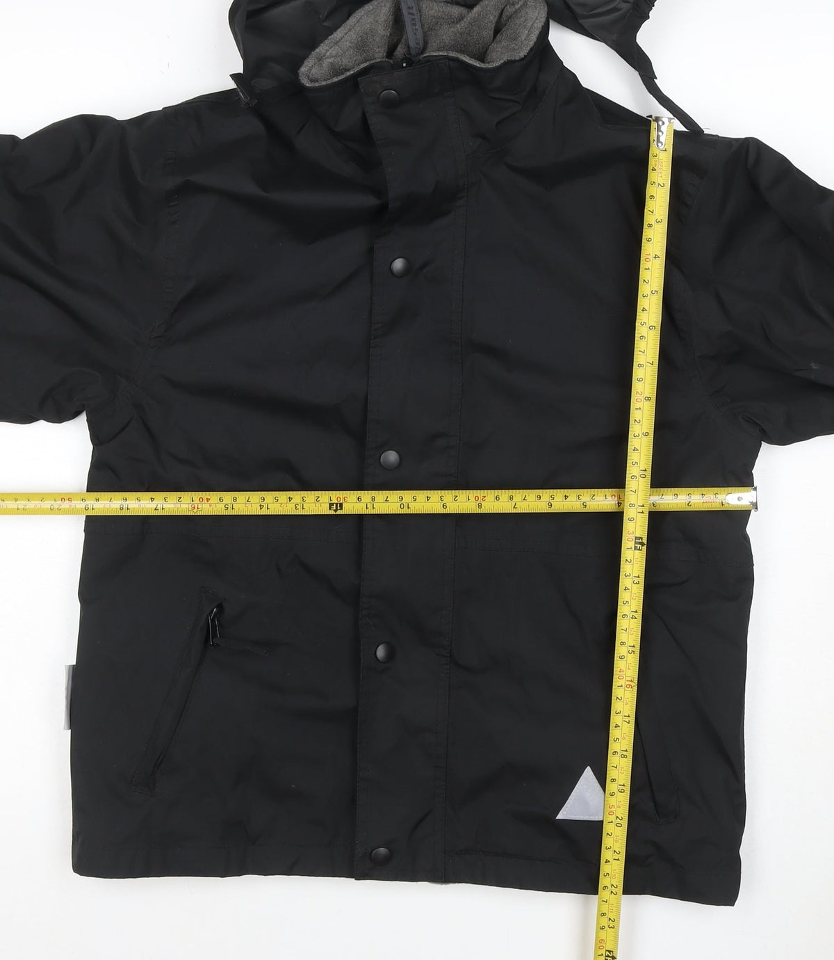 Close-up detail of Result boys’ black hooded jacket 9-10 years lined reflective zip