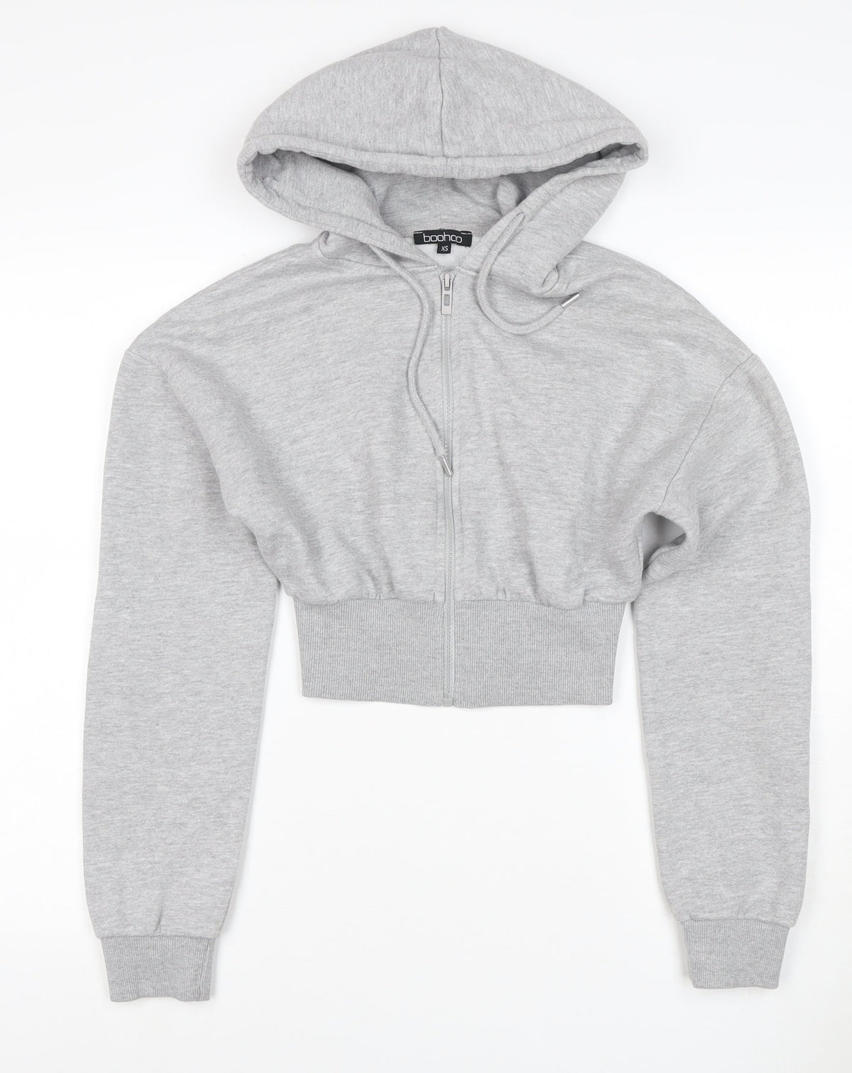 Boohoo Women’s Grey XS Cropped Full Zip Hoodie Hooded Casual