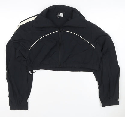 H&M Divided Women Black XS Cropped Windbreaker Jacket White Stripe