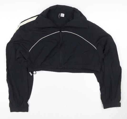 H&M Divided Women Black XS Cropped Windbreaker Jacket White Stripe