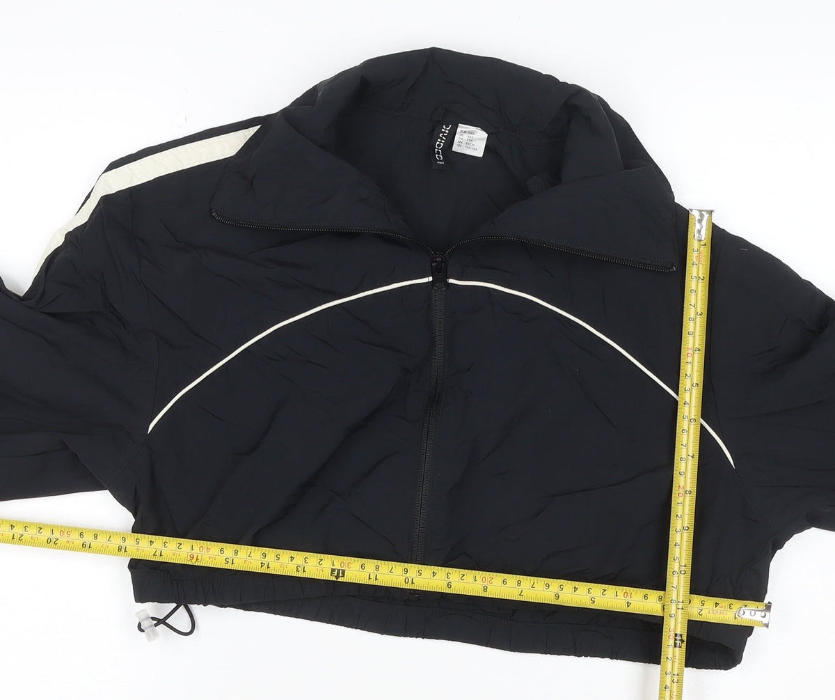 H&M Divided Women Black XS Cropped Windbreaker Jacket White Stripe