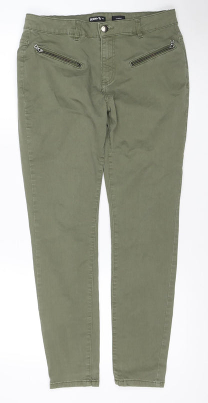 Tu Women Green UK 12 Straight Leg Cotton Jeans Zip Pockets