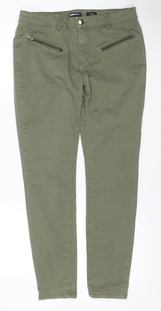 Tu Women Green UK 12 Straight Leg Cotton Jeans Zip Pockets