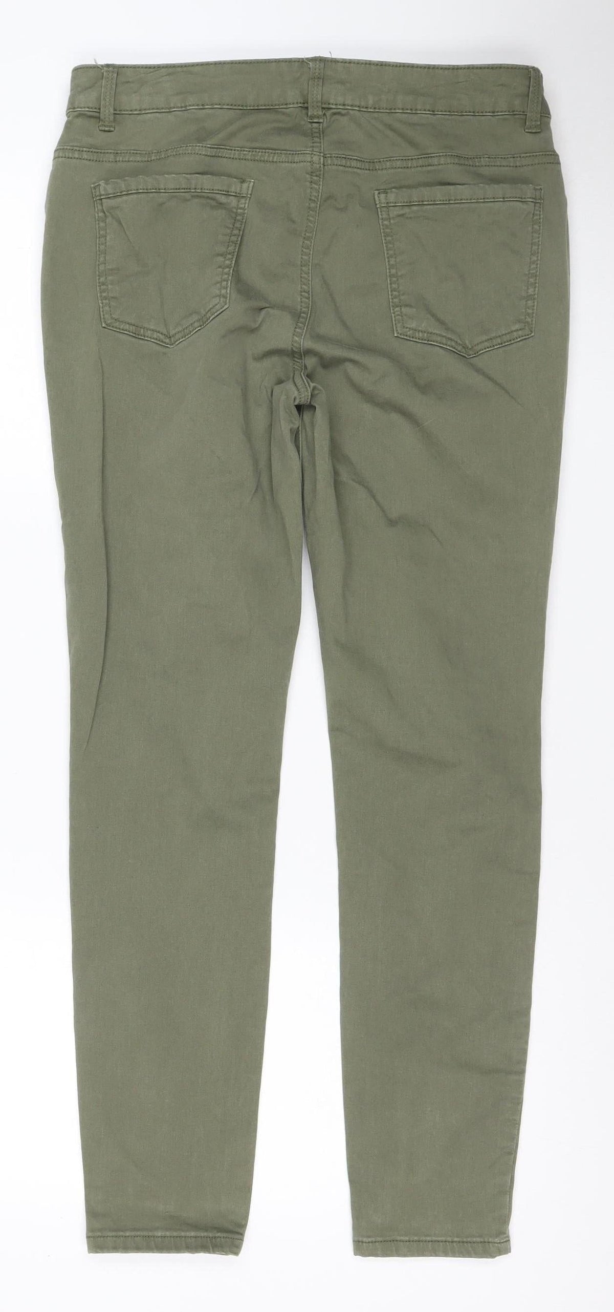 Tu Women Green UK 12 Straight Leg Cotton Jeans Zip Pockets