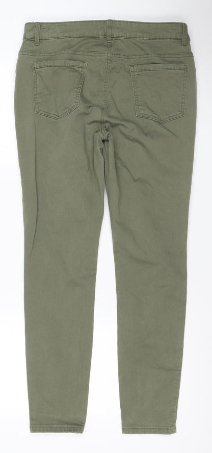 Tu Women Green UK 12 Straight Leg Cotton Jeans Zip Pockets