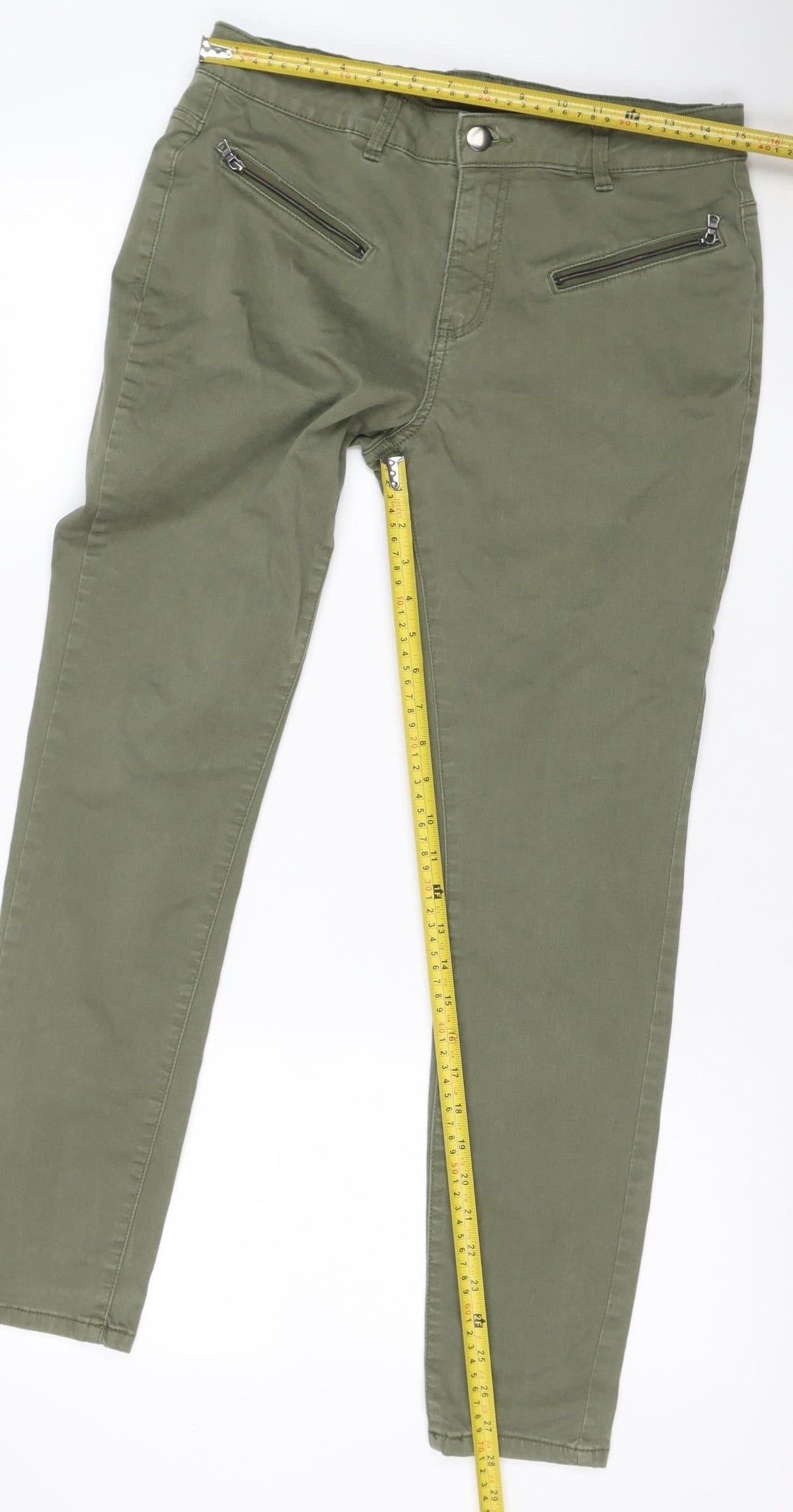 Tu Women Green UK 12 Straight Leg Cotton Jeans Zip Pockets
