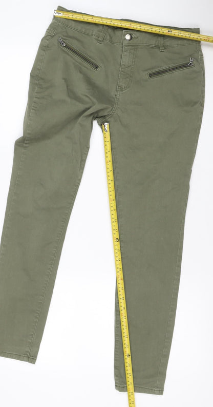 Tu Women Green UK 12 Straight Leg Cotton Jeans Zip Pockets