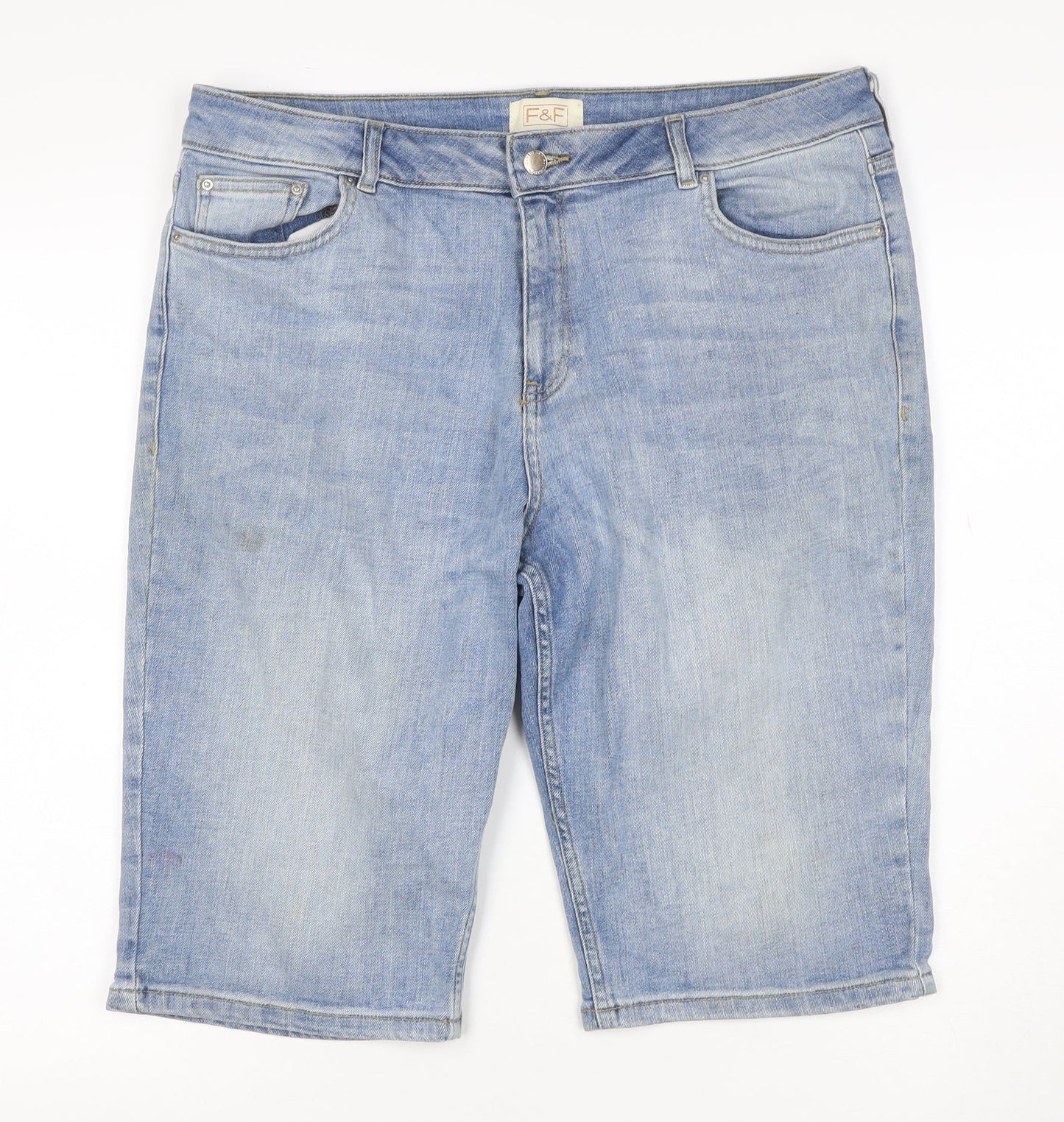 F&F Women’s Blue Denim Bermuda Shorts UK 12 High Rise 5 Pocket