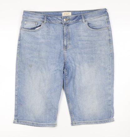 F&F Women’s Blue Denim Bermuda Shorts UK 12 High Rise 5 Pocket