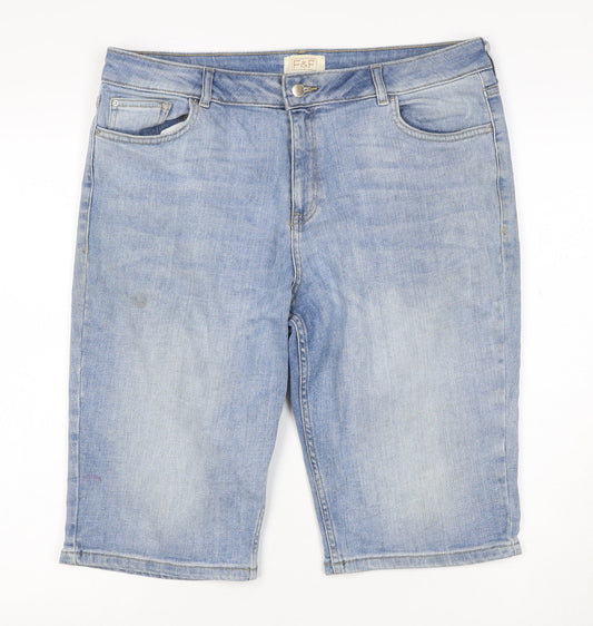 F&F Women’s Blue Denim Bermuda Shorts UK 12 High Rise 5 Pocket