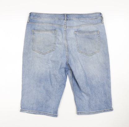 F&F Women’s Blue Denim Bermuda Shorts UK 12 High Rise 5 Pocket