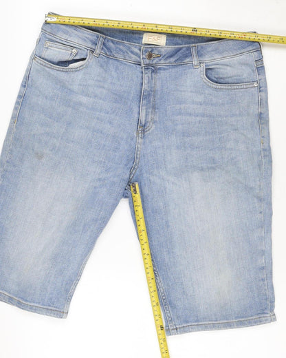 F&F Women’s Blue Denim Bermuda Shorts UK 12 High Rise 5 Pocket