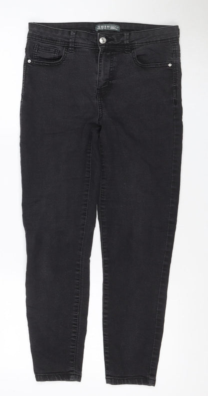 Additional front view of Denim Co. Women Black UK 12 Straight Mid Rise Stretch Jeans 5 Pocket