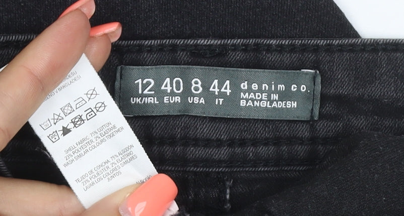 Brand and care label for Denim Co. Women Black UK 12 Straight Mid Rise Stretch Jeans 5 Pocket