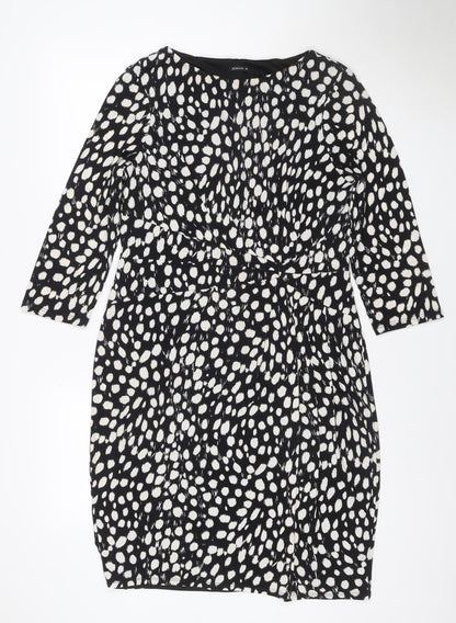 Roman Women Black Animal Print Ruched V-Neck Sheath Dress UK 14