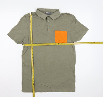 Back view of ASOS Men’s Green Orange Pocket Cotton Stretch Polo Shirt M Short Sleeve
