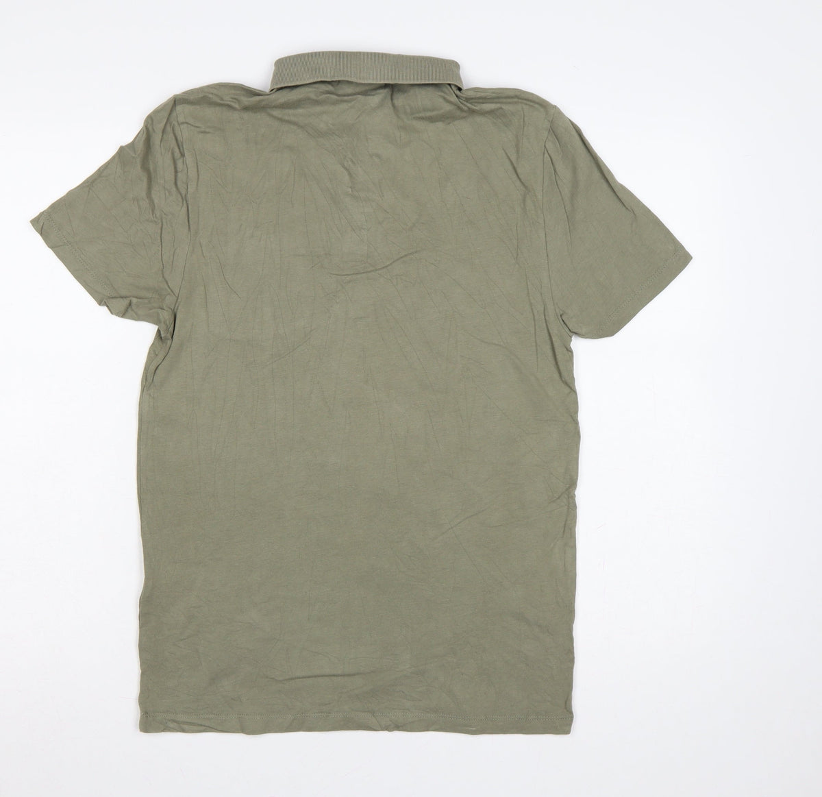 Close-up detail of ASOS Men’s Green Orange Pocket Cotton Stretch Polo Shirt M Short Sleeve
