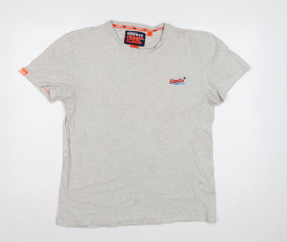 Superdry Men's Grey Large Orange Label Logo Crew Neck T-Shirt